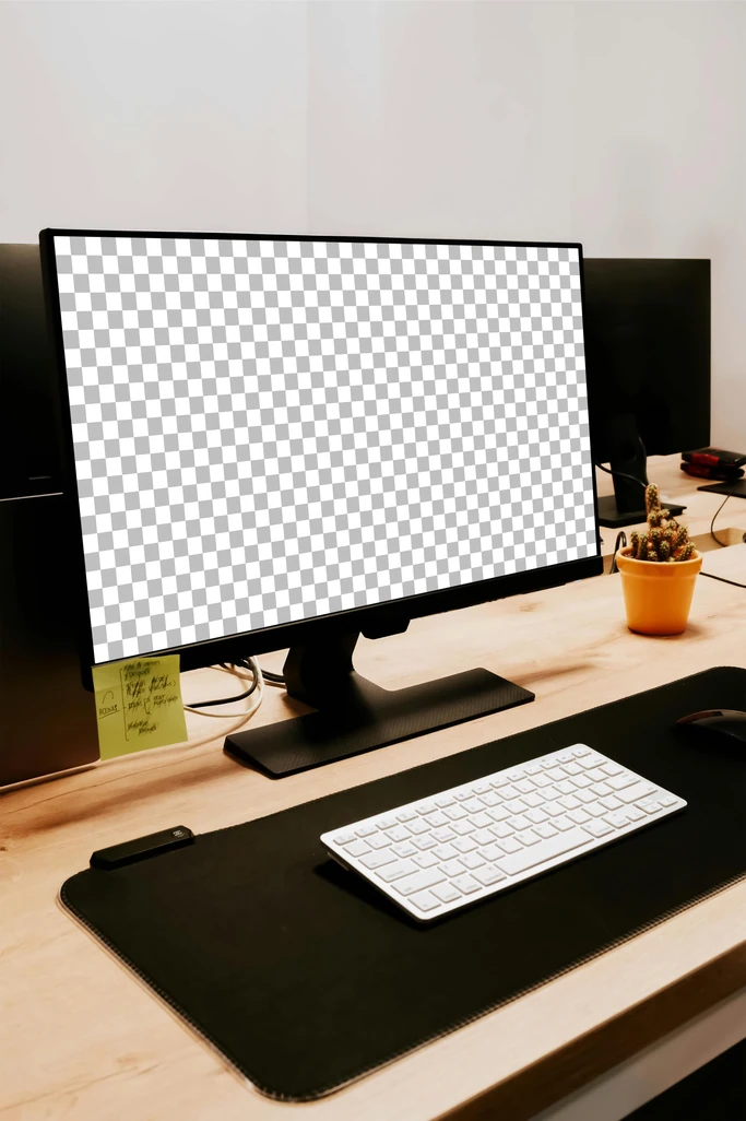 Mockup de monitor com foto real de fotógrafo, modelo 04, gratuito para uso pessoal e comercial