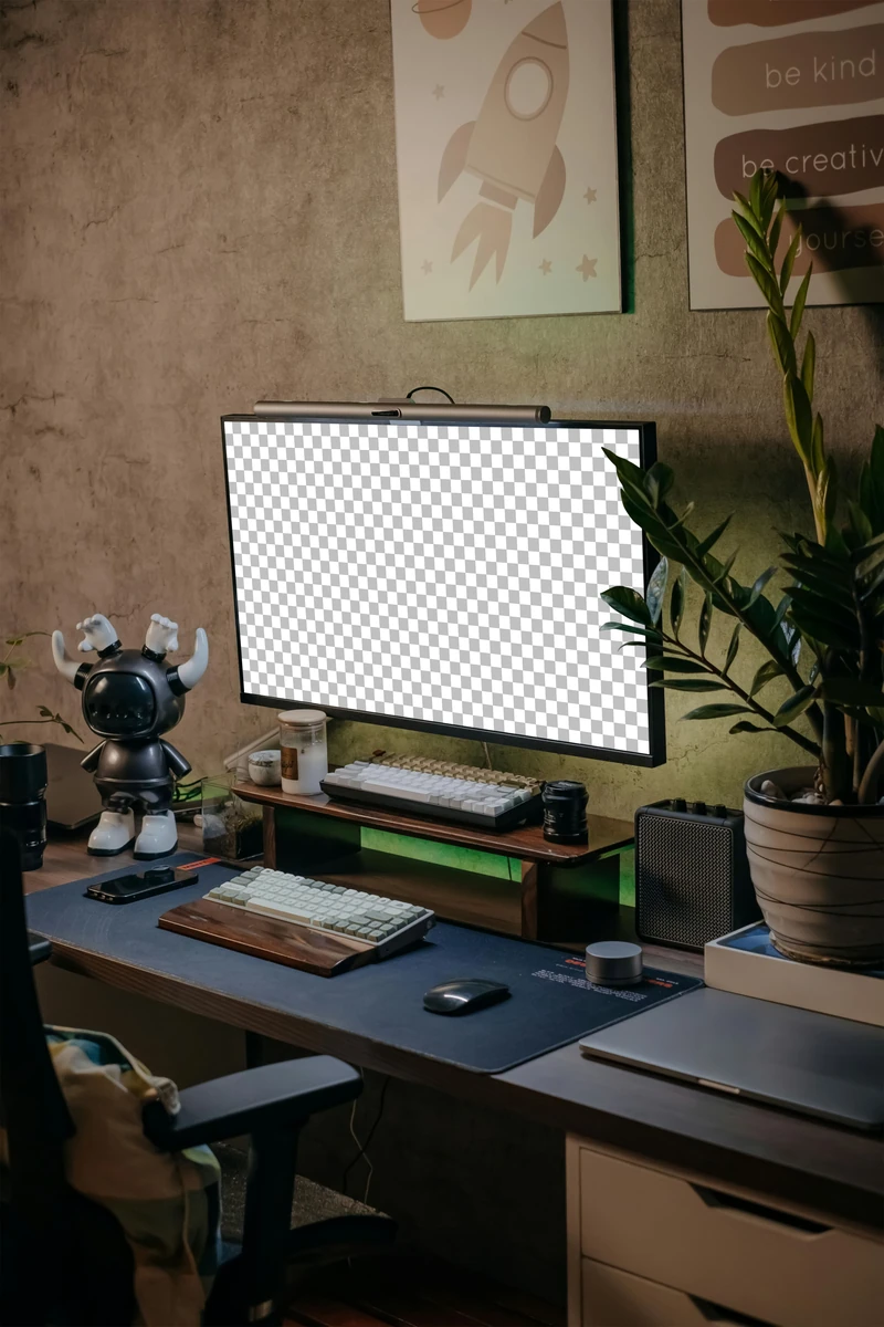 Mockup de monitor com foto real de fotógrafo, modelo 06, gratuito para uso pessoal e comercial
