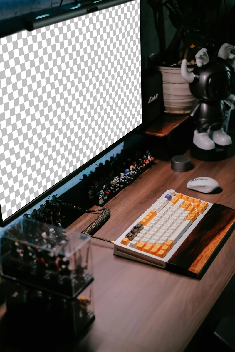 Mockup de monitor com foto real de fotógrafo, modelo 07, gratuito para uso pessoal e comercial
