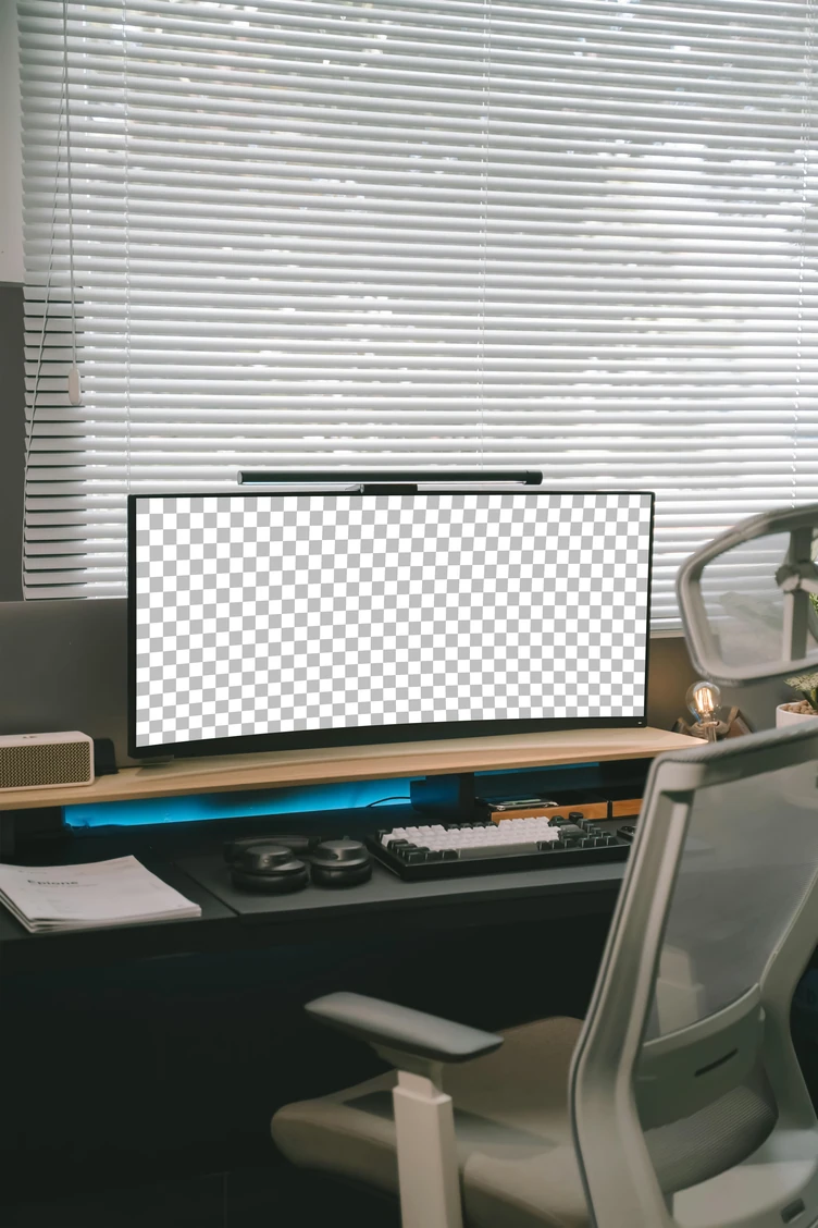 Mockup de monitor com foto real de fotógrafo, modelo 09, gratuito para uso pessoal e comercial