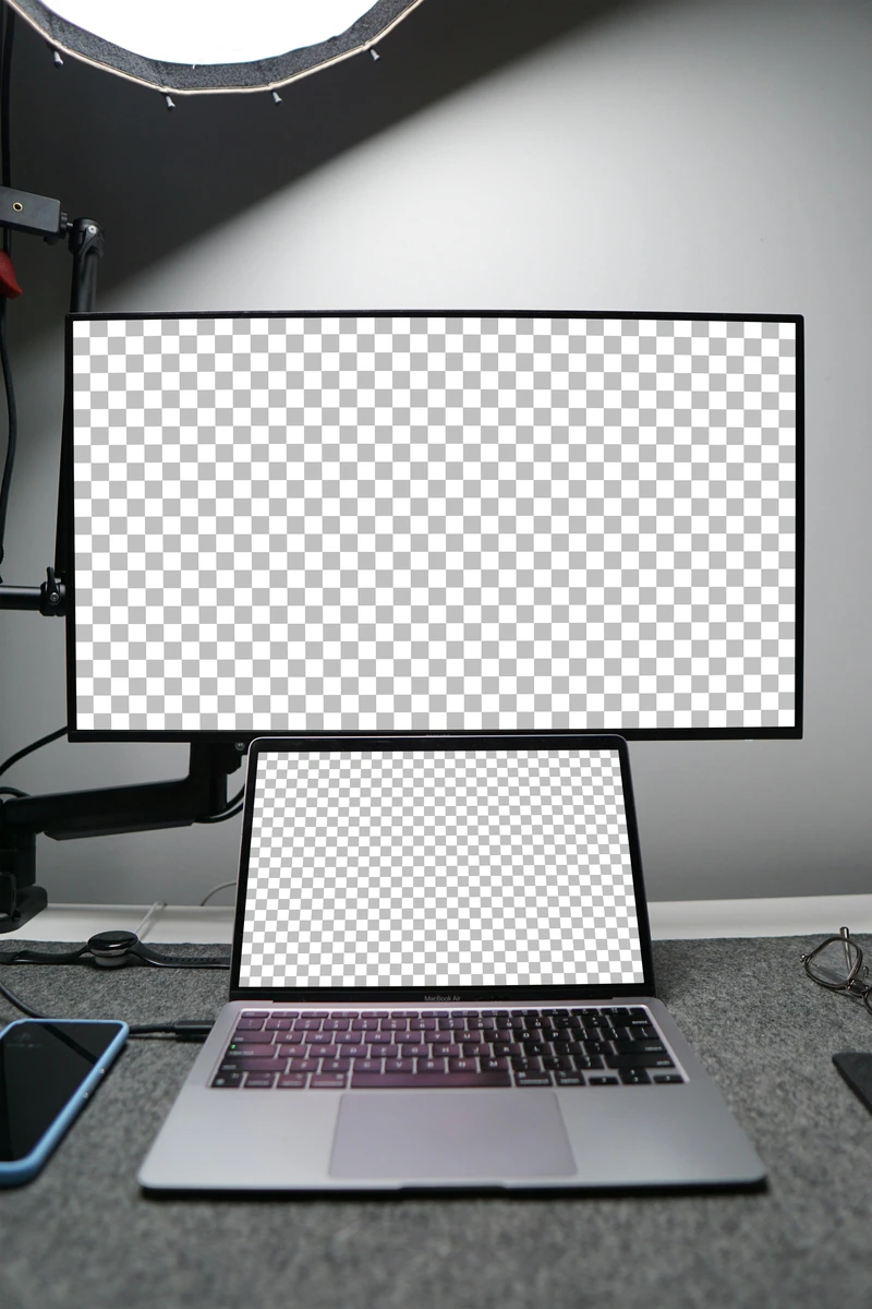 Mockup de monitor com foto real de fotógrafo, modelo 11, gratuito para uso pessoal e comercial